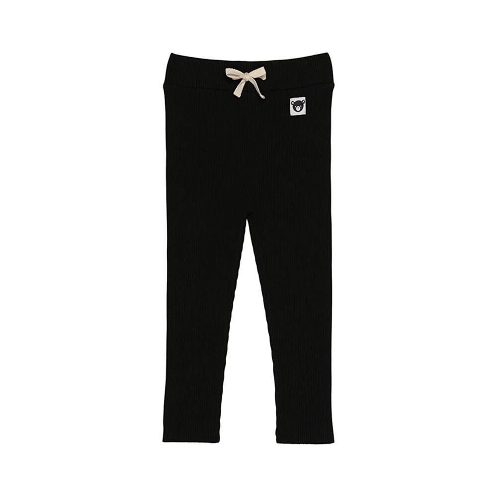 Huxbaby Unisex Kids Boys Girls Black Cotton Ribbed Casual Leggings Pants